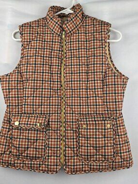 St. John's Bay Tan, Red and Black Plaid Striped Quilted Vest, PS